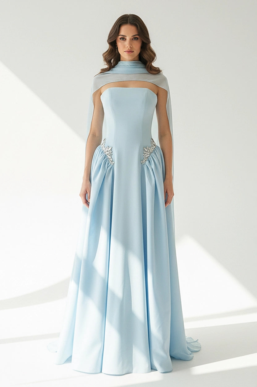 Strapless Crystal Waistline Crepe Dress