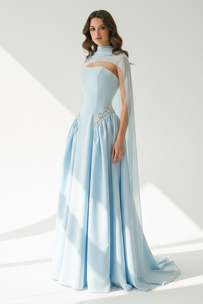Strapless Crystal Waistline Crepe Dress