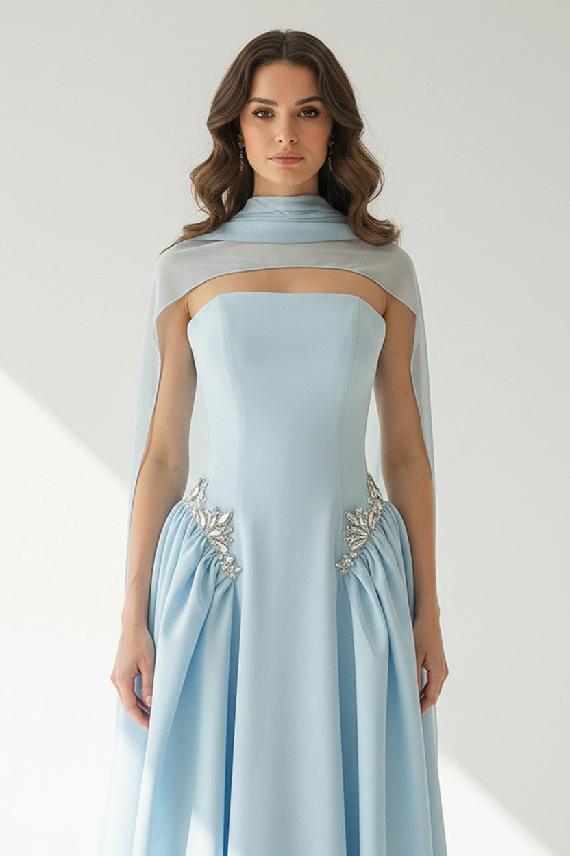 Strapless Crystal Waistline Crepe Dress
