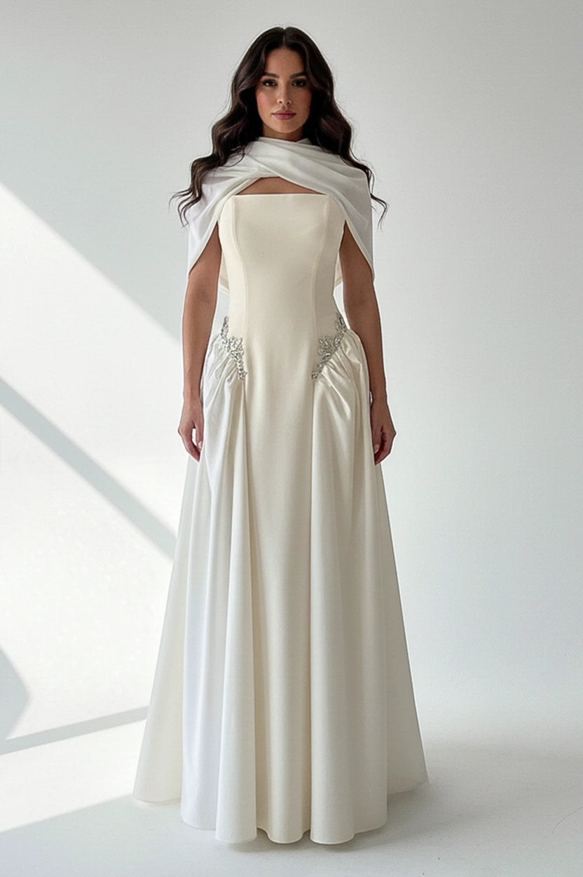 Strapless Crystal Waistline Crepe Dress