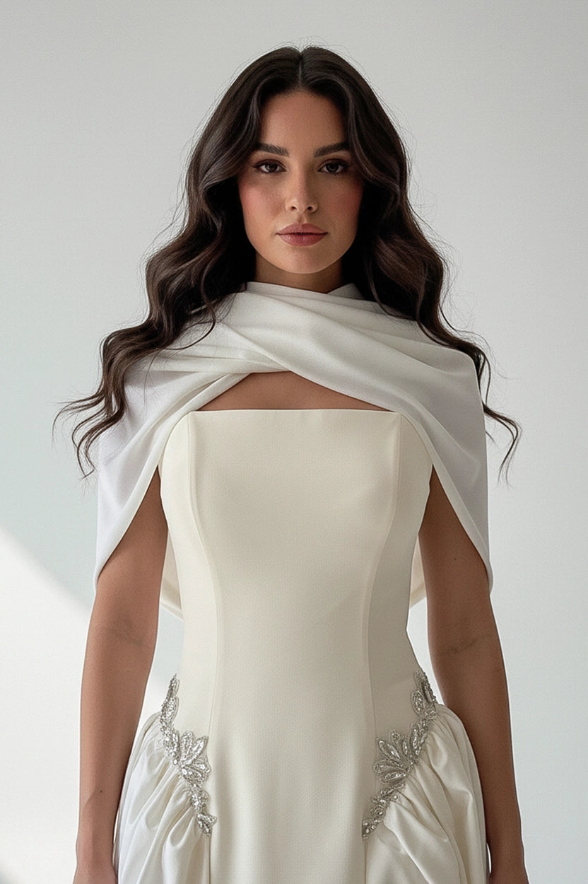 Strapless Crystal Waistline Crepe Dress