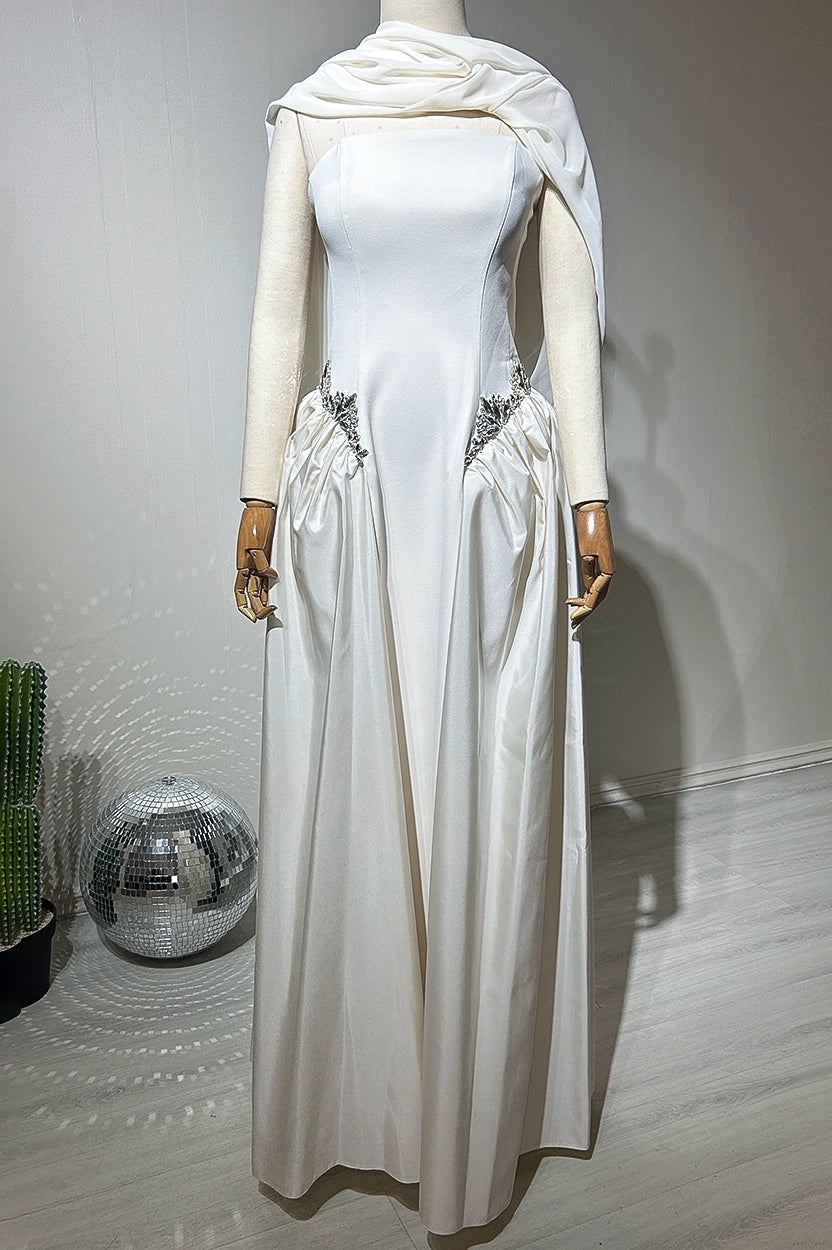 Strapless Crystal Waistline Crepe Dress