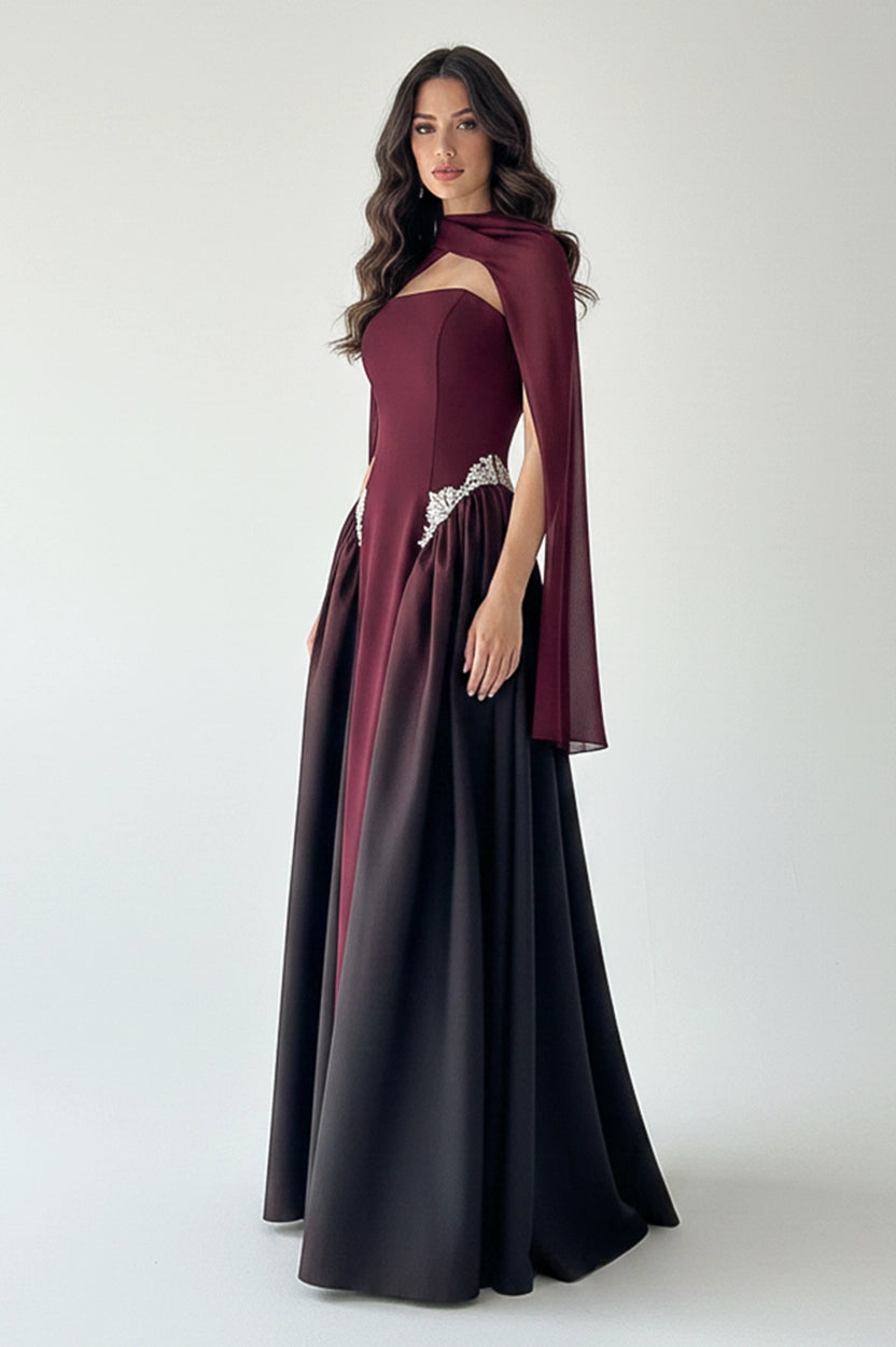 Strapless Crystal Waistline Crepe Dress