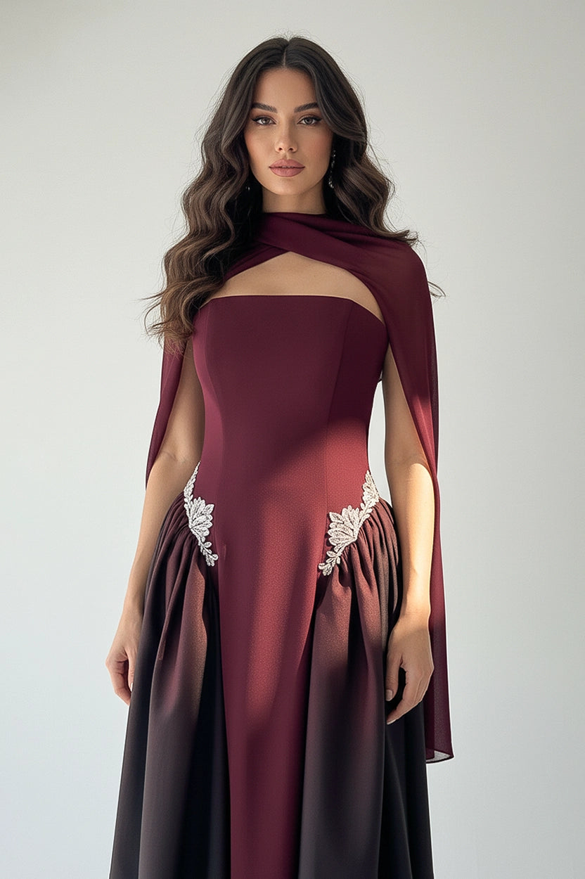 Strapless Crystal Waistline Crepe Dress