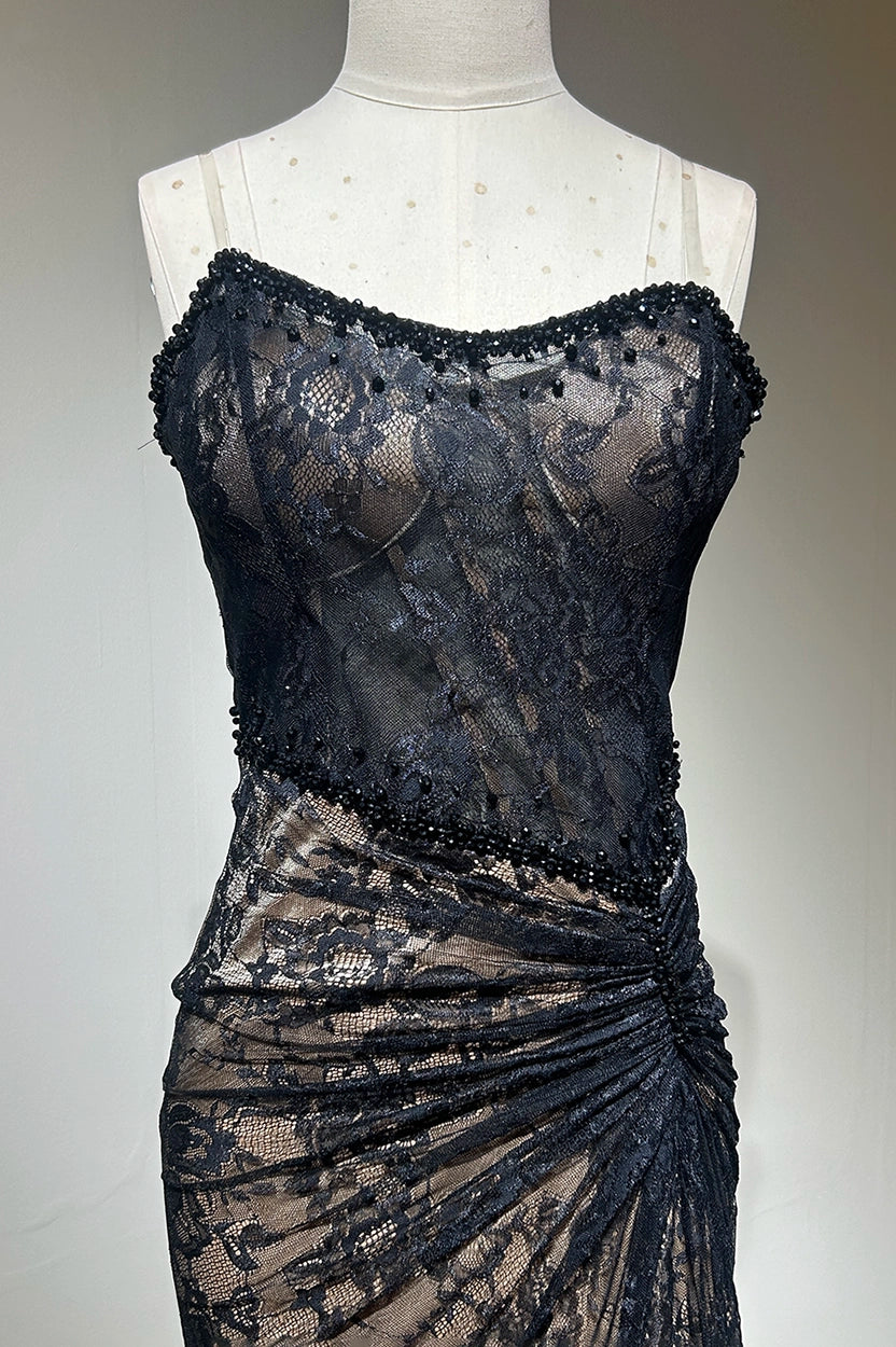 Strapless Detailed Beaded Laced Dantel Dress