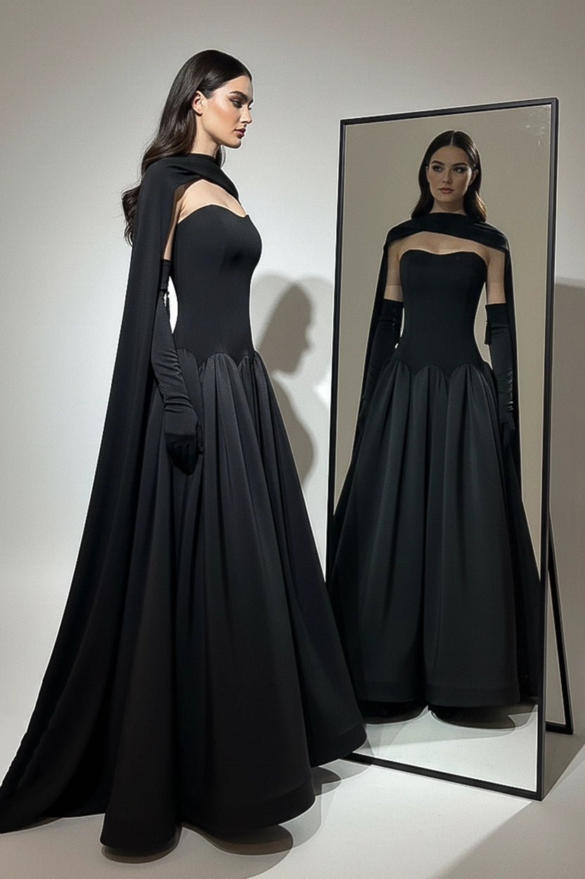 Strapless Gathered Taffeta Crepe Dress