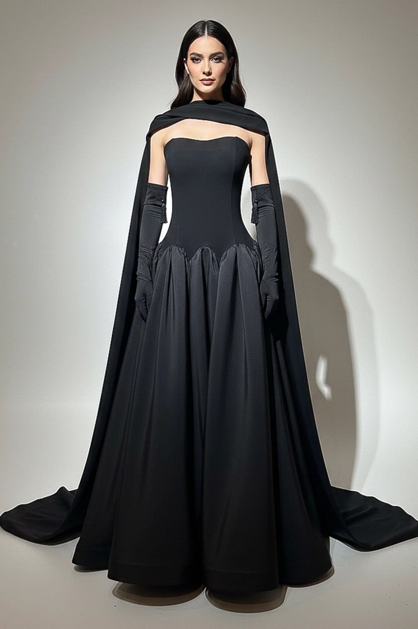 Strapless Gathered Taffeta Crepe Dress