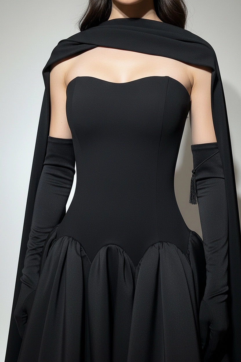 Strapless Gathered Taffeta Crepe Dress