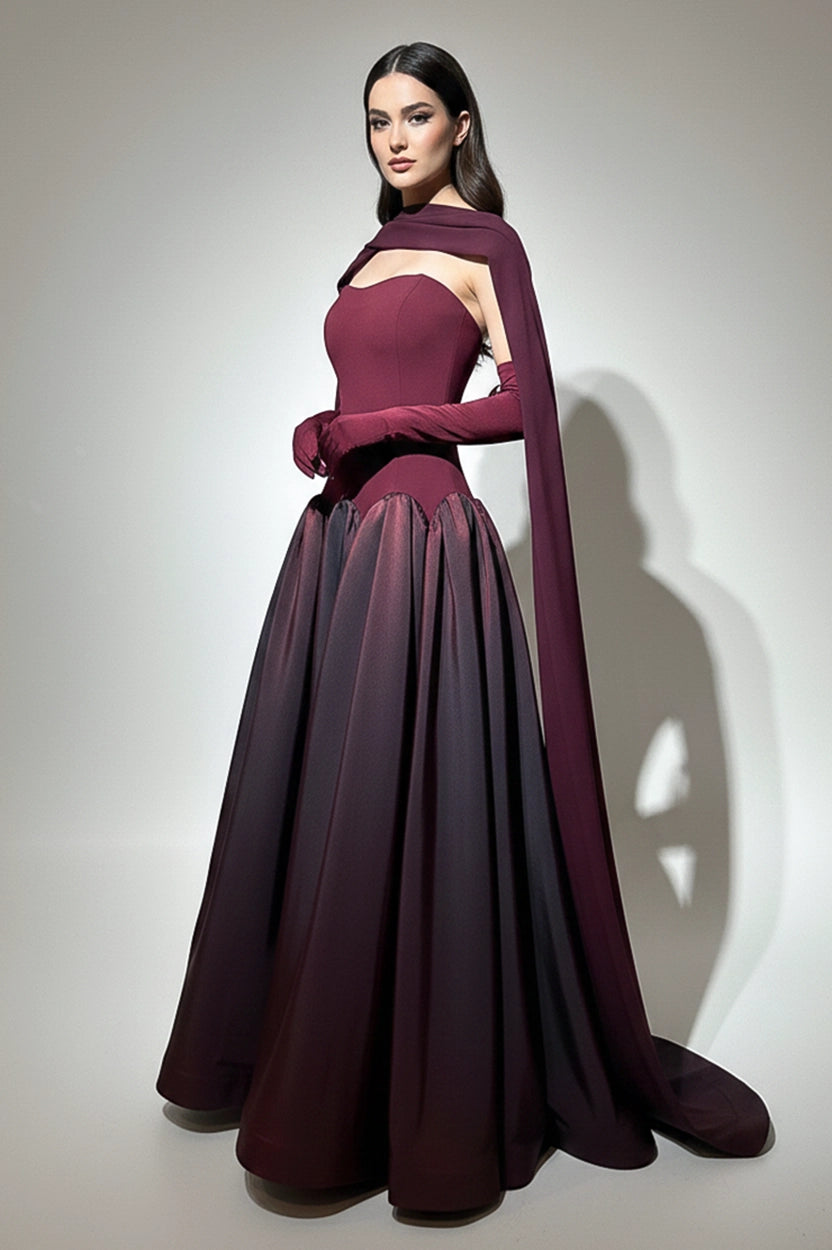 Strapless Gathered Taffeta Crepe Dress