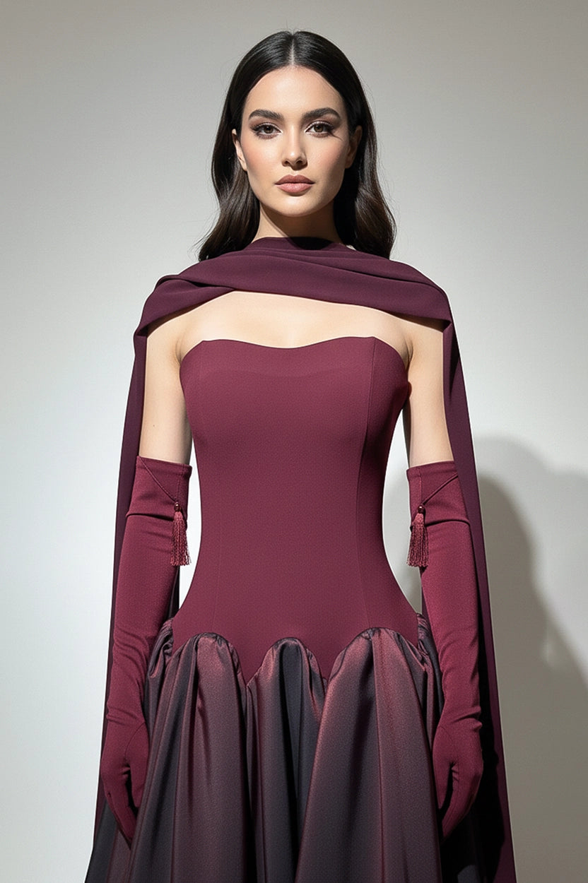 Strapless Gathered Taffeta Crepe Dress