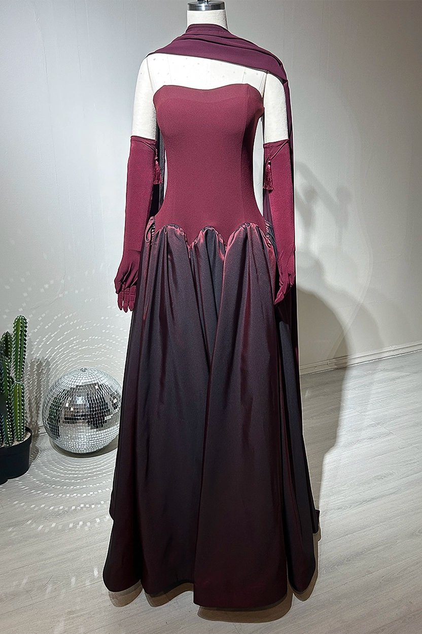 Strapless Gathered Taffeta Crepe Dress