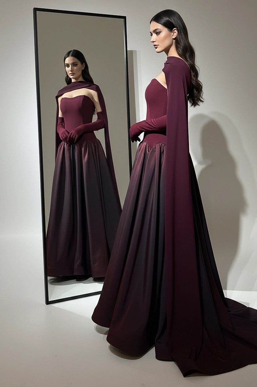 Strapless Gathered Taffeta Crepe Dress