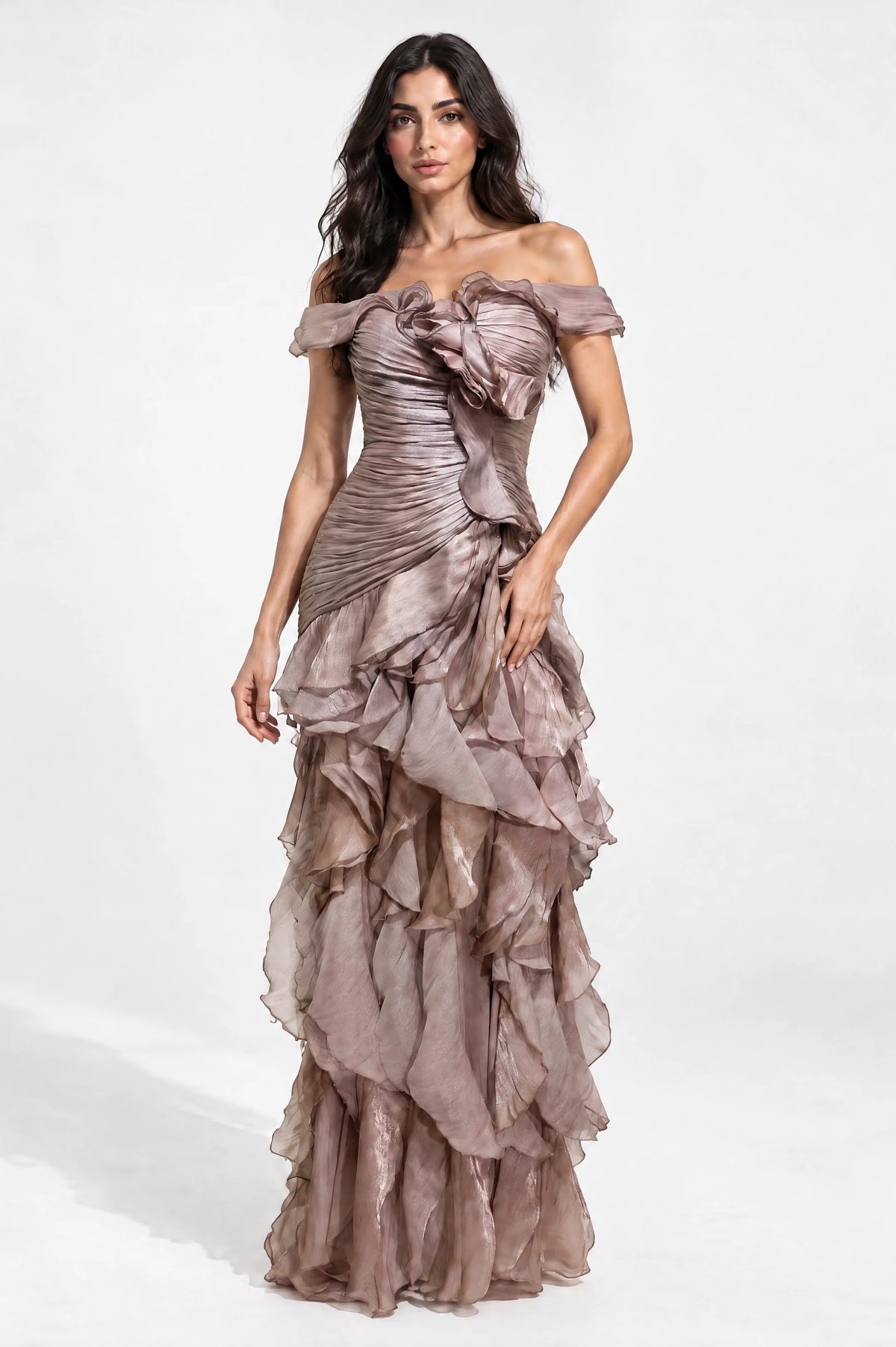 Strapless Ruched Along Organza Dress