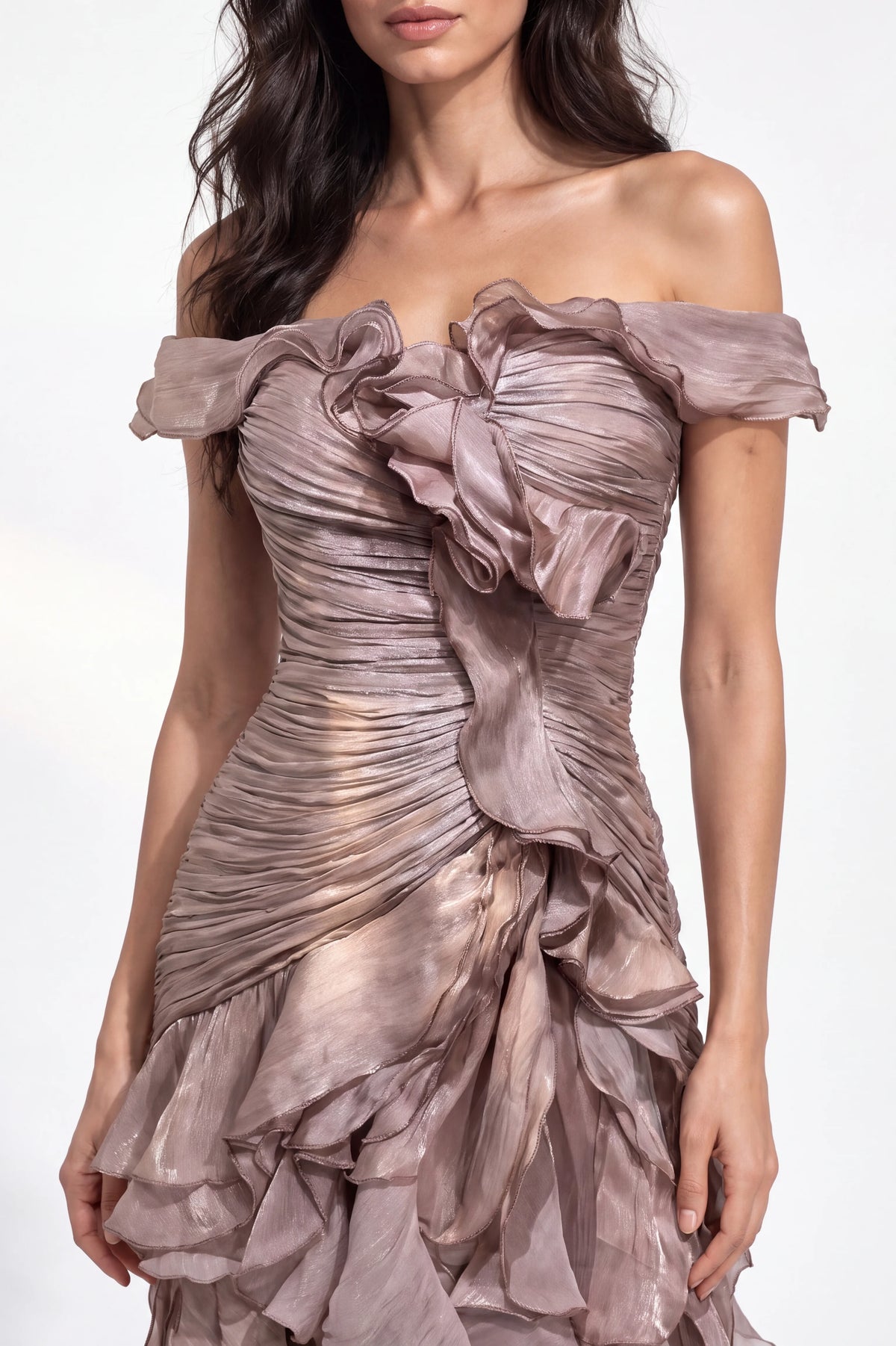 Strapless Ruched Along Organza Dress