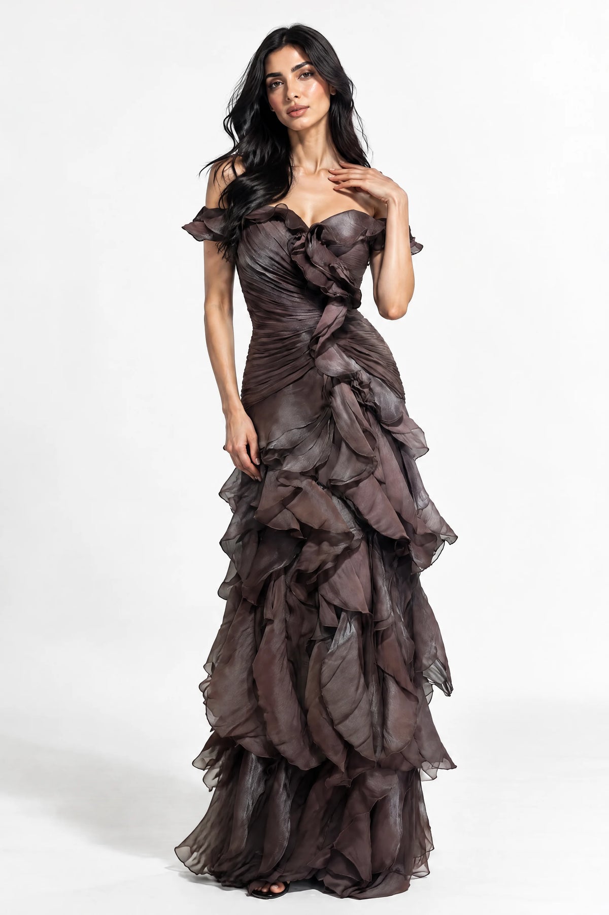 Strapless Ruched Along Organza Dress