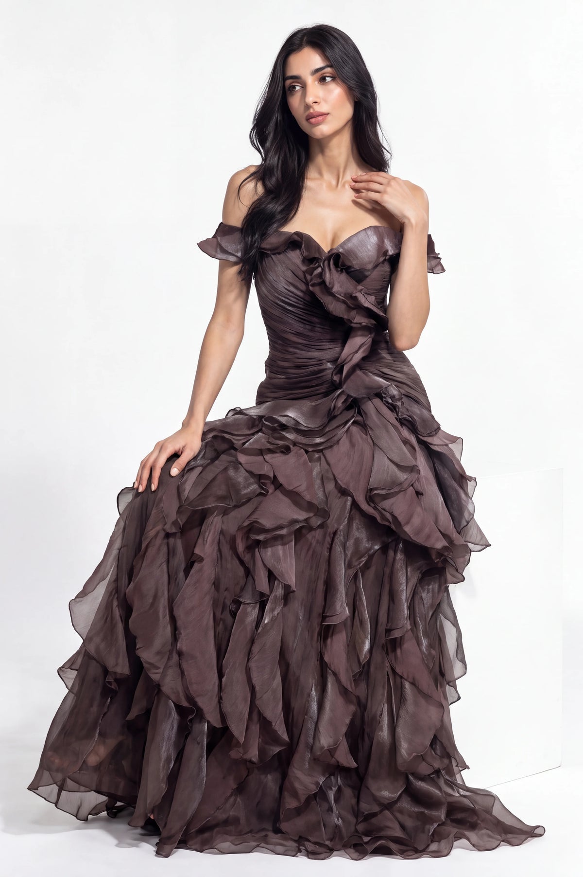 Strapless Ruched Along Organza Dress