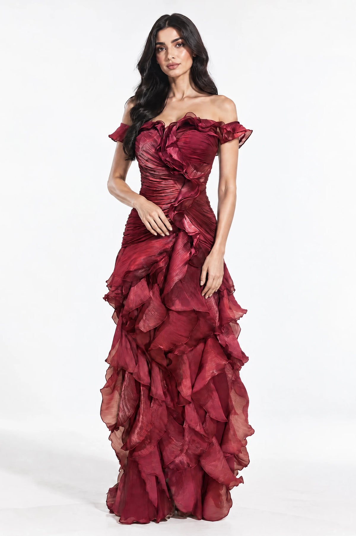 Strapless Ruched Along Organza Dress