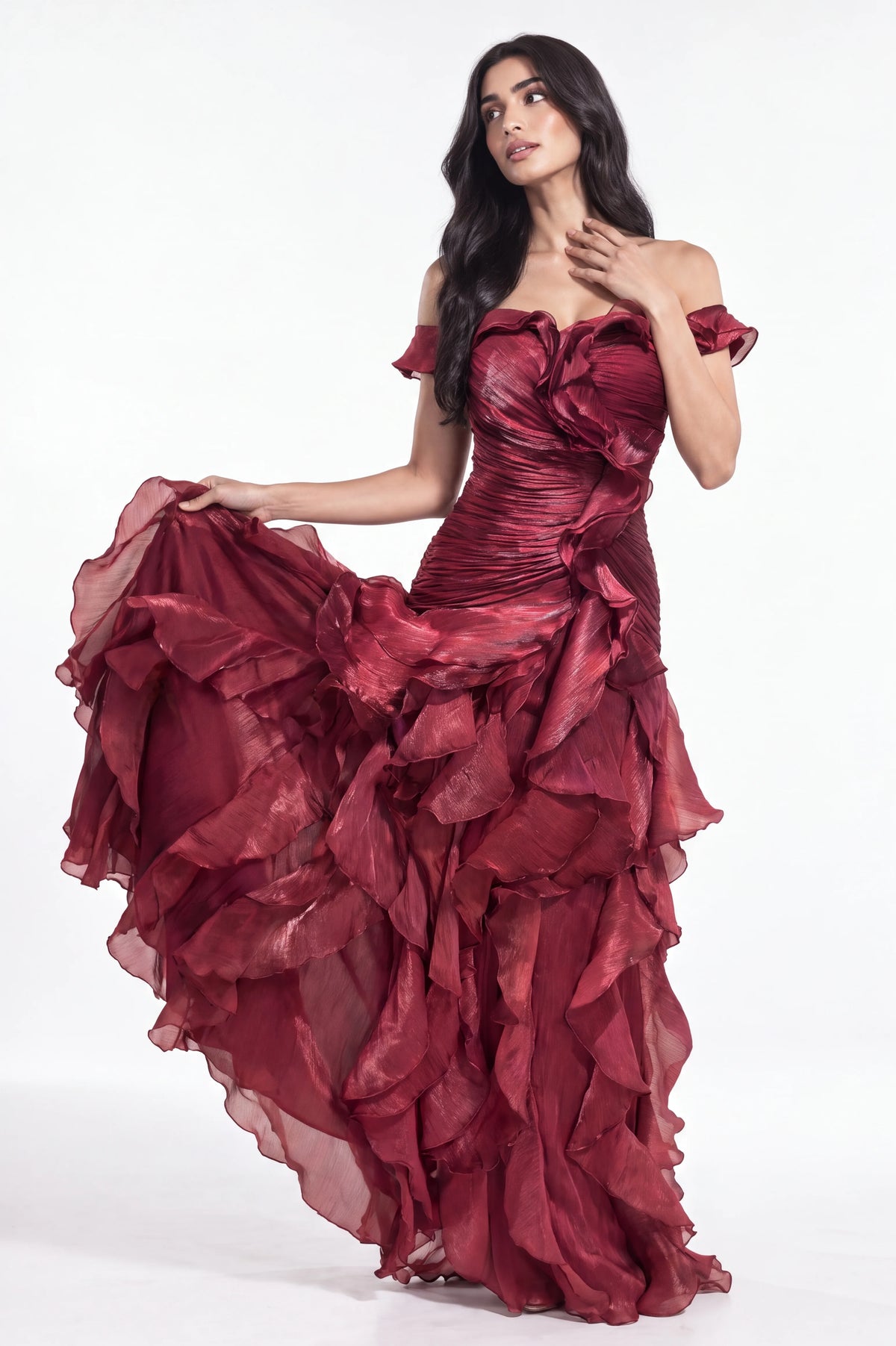 Strapless Ruched Along Organza Dress