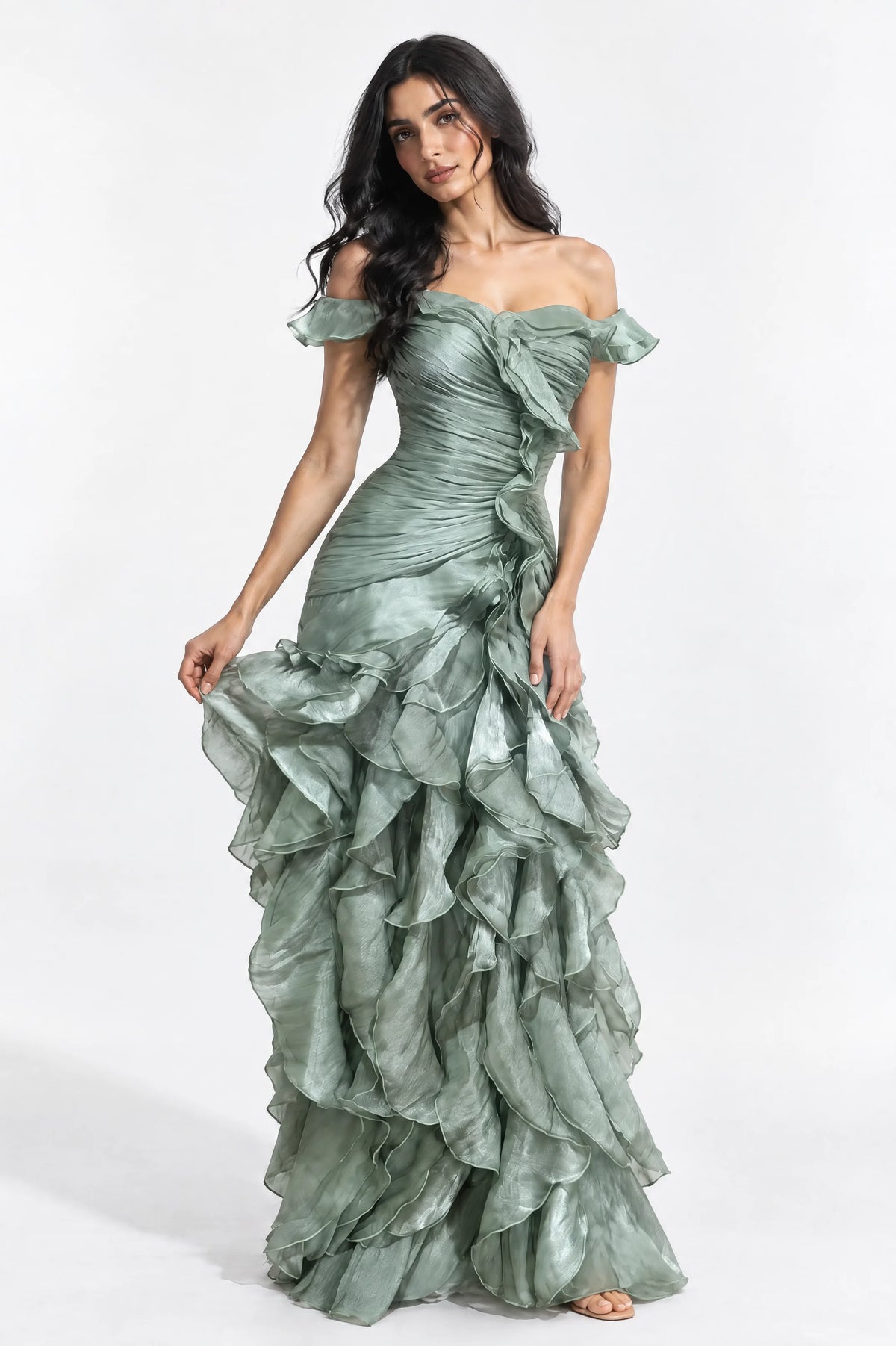 Strapless Ruched Along Organza Dress