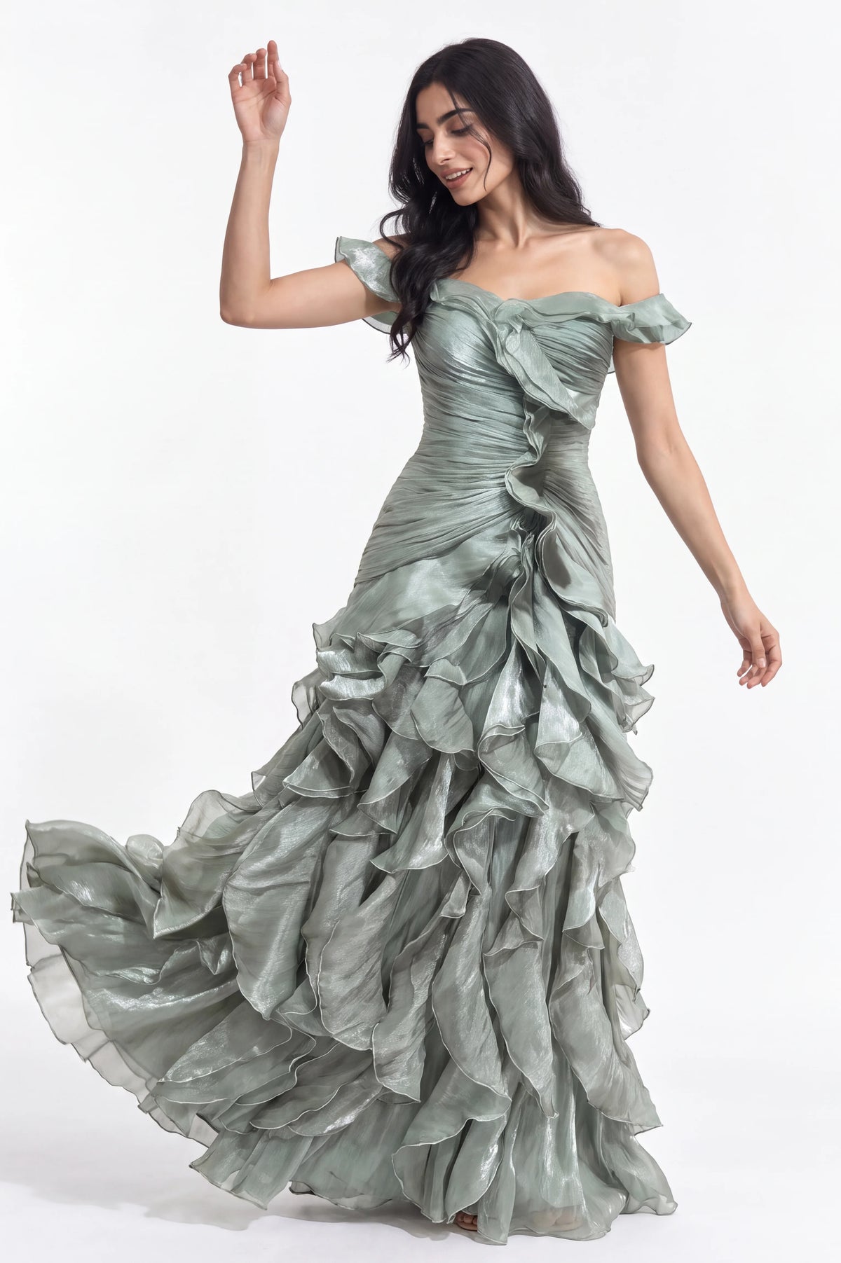 Strapless Ruched Along Organza Dress