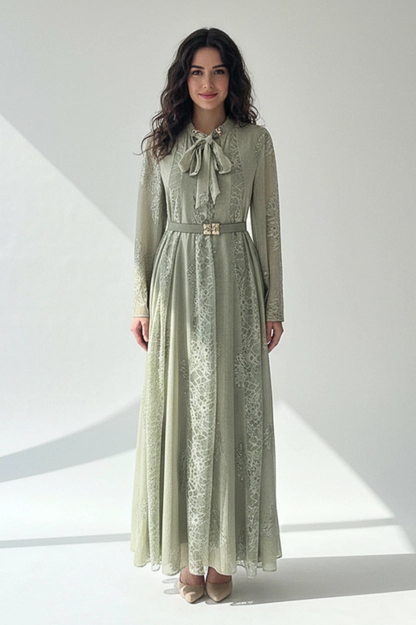 Tie Neck Panels Dantel Jalabiya