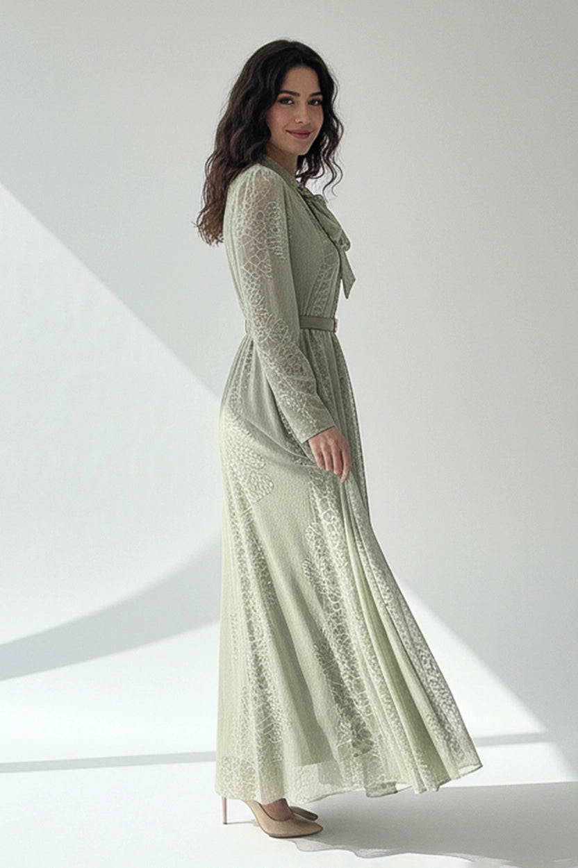 Tie Neck Panels Dantel Jalabiya