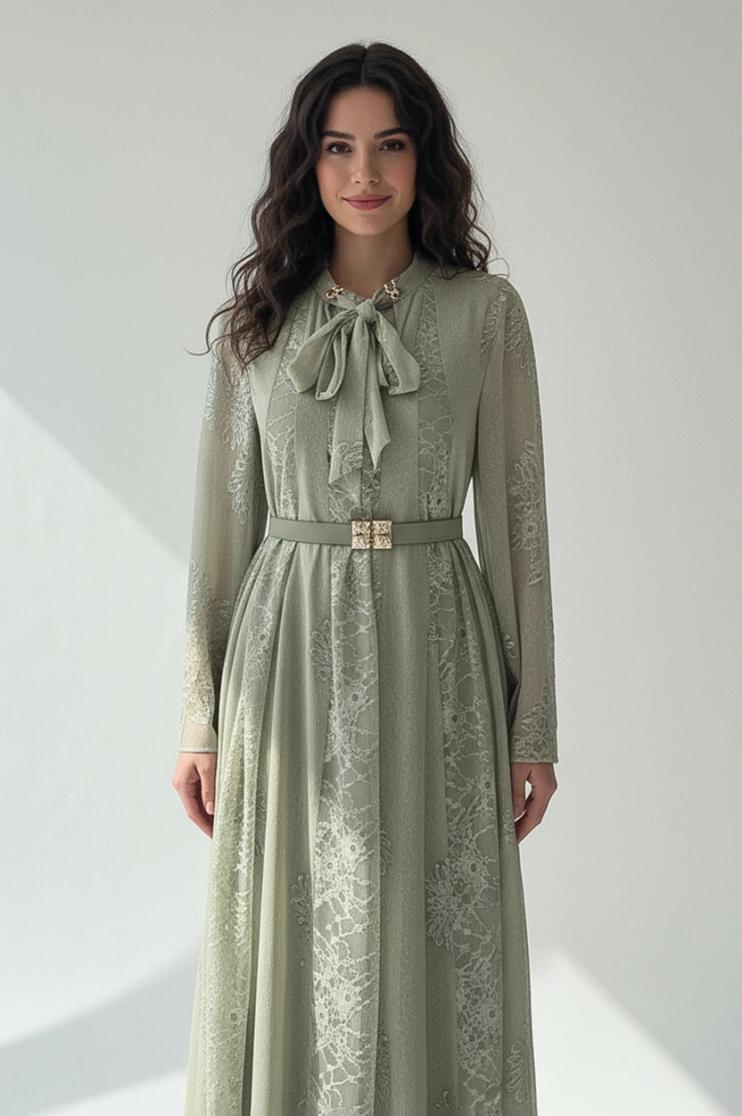 Tie Neck Panels Dantel Jalabiya