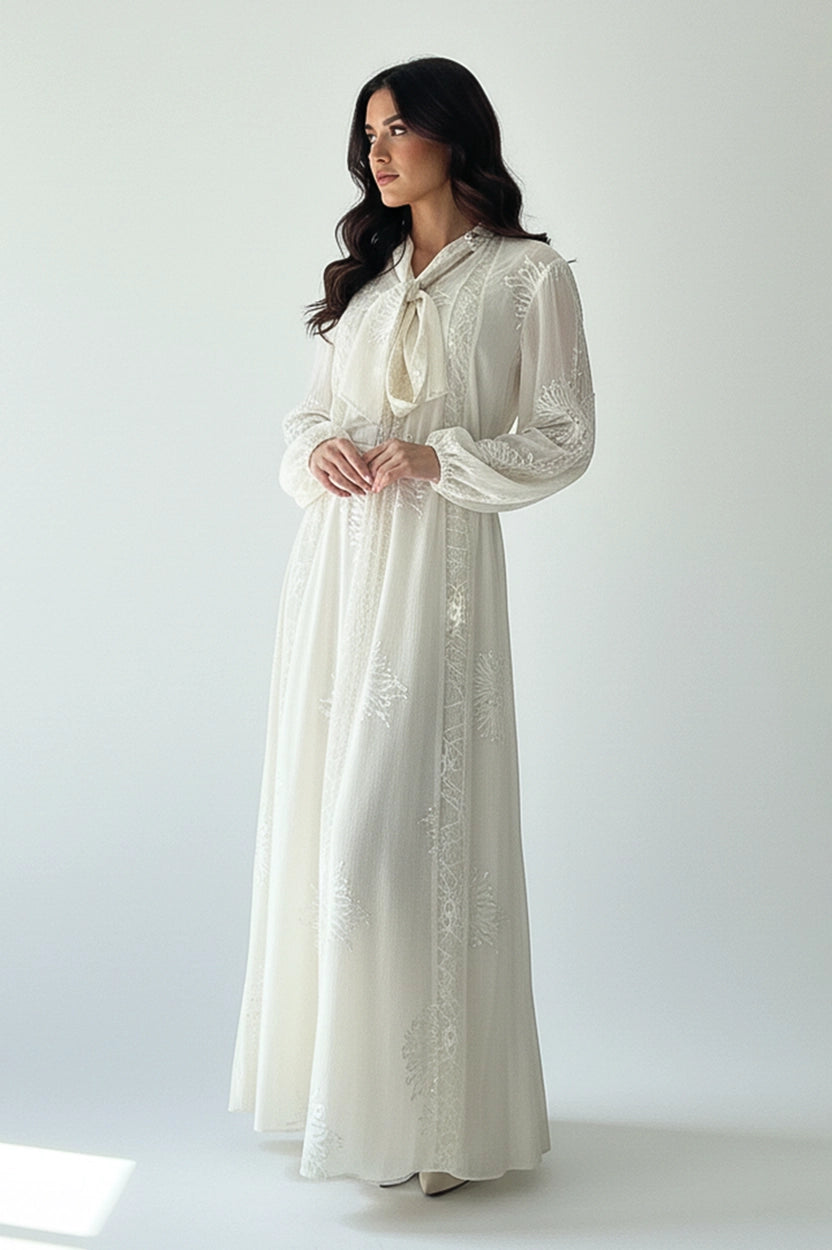 Tie Neck Panels Dantel Jalabiya