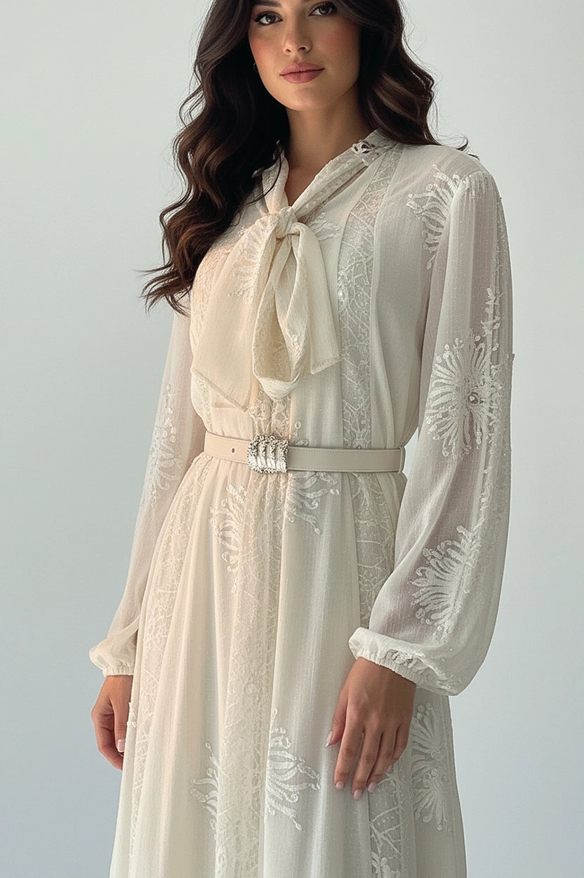 Tie Neck Panels Dantel Jalabiya