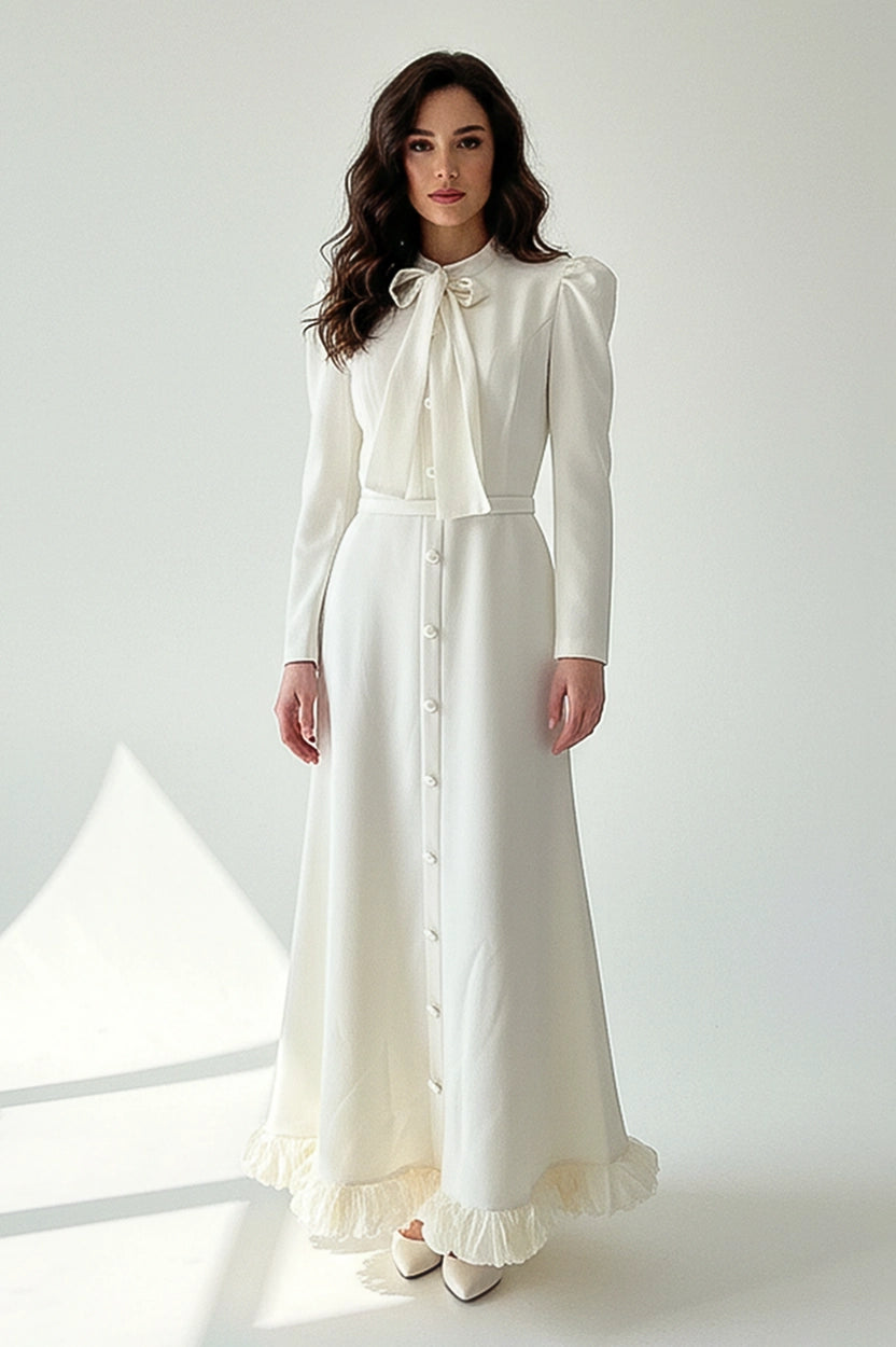 Tie Neck Ruffled Crepe Dress