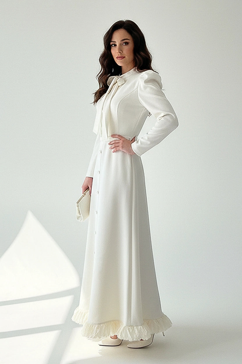 Tie Neck Ruffled Crepe Dress