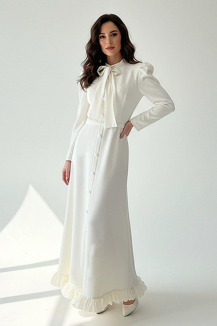 Tie Neck Ruffled Crepe Dress