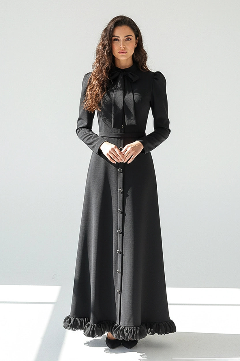 Tie Neck Ruffled Crepe Dress
