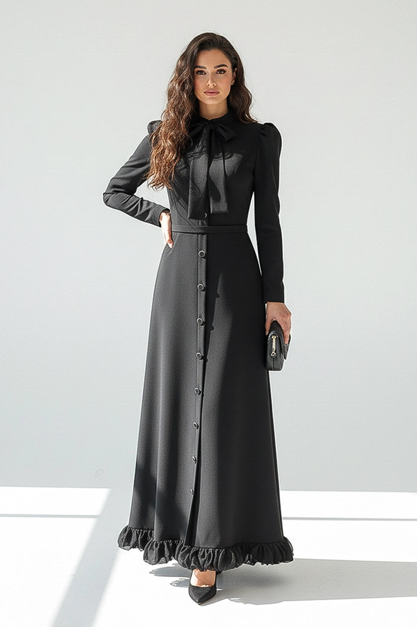 Tie Neck Ruffled Crepe Dress