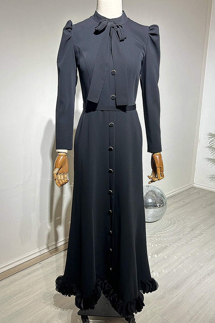 Tie Neck Ruffled Crepe Dress