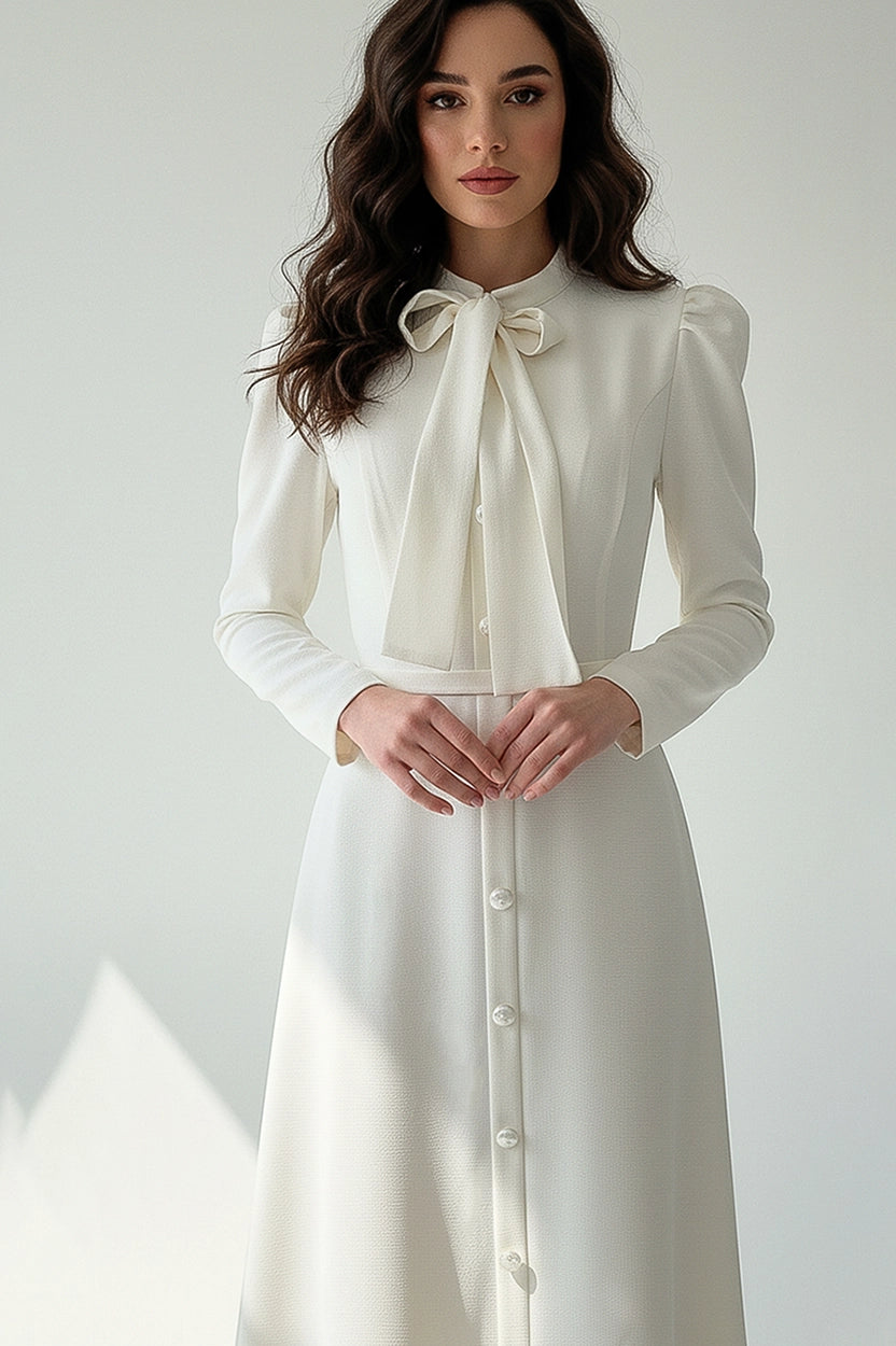 Tie Neck Ruffled Crepe Dress