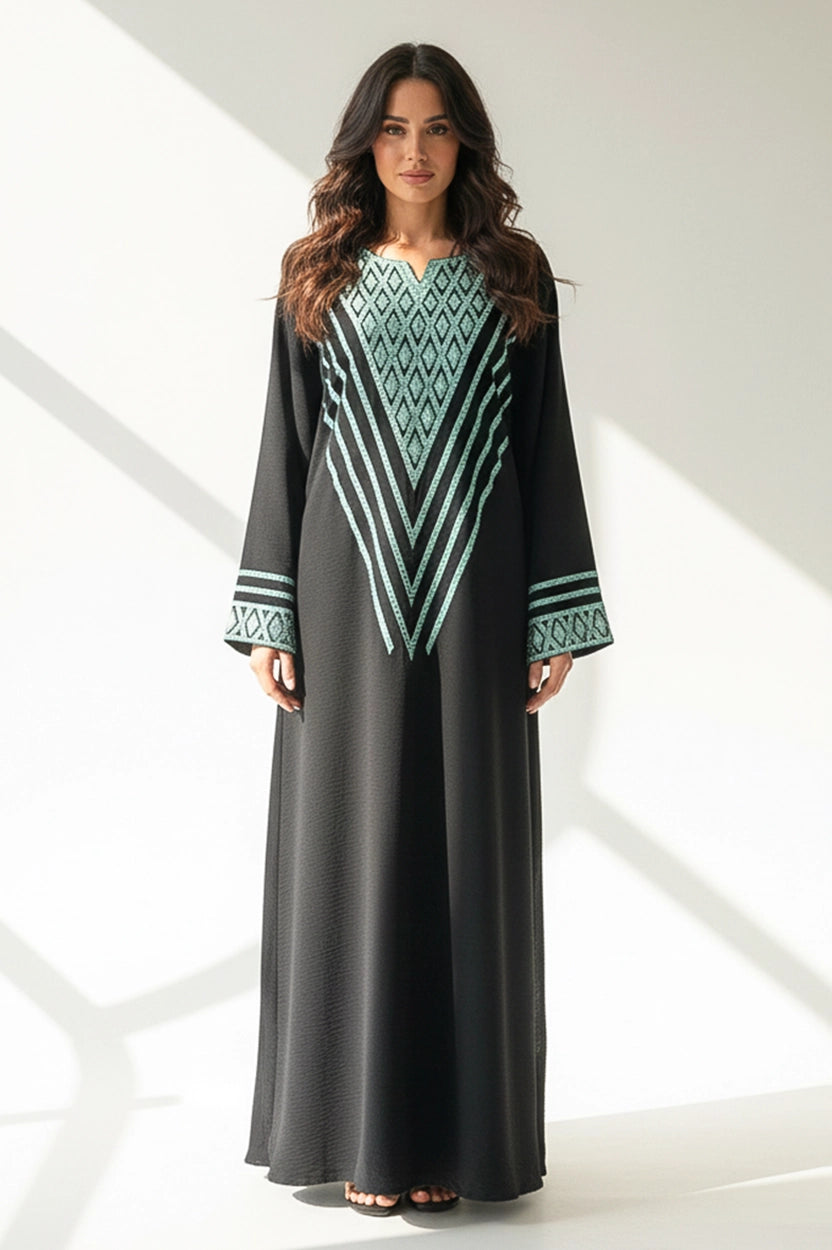 Tiny Crystals Details Embroidered Jalabiya