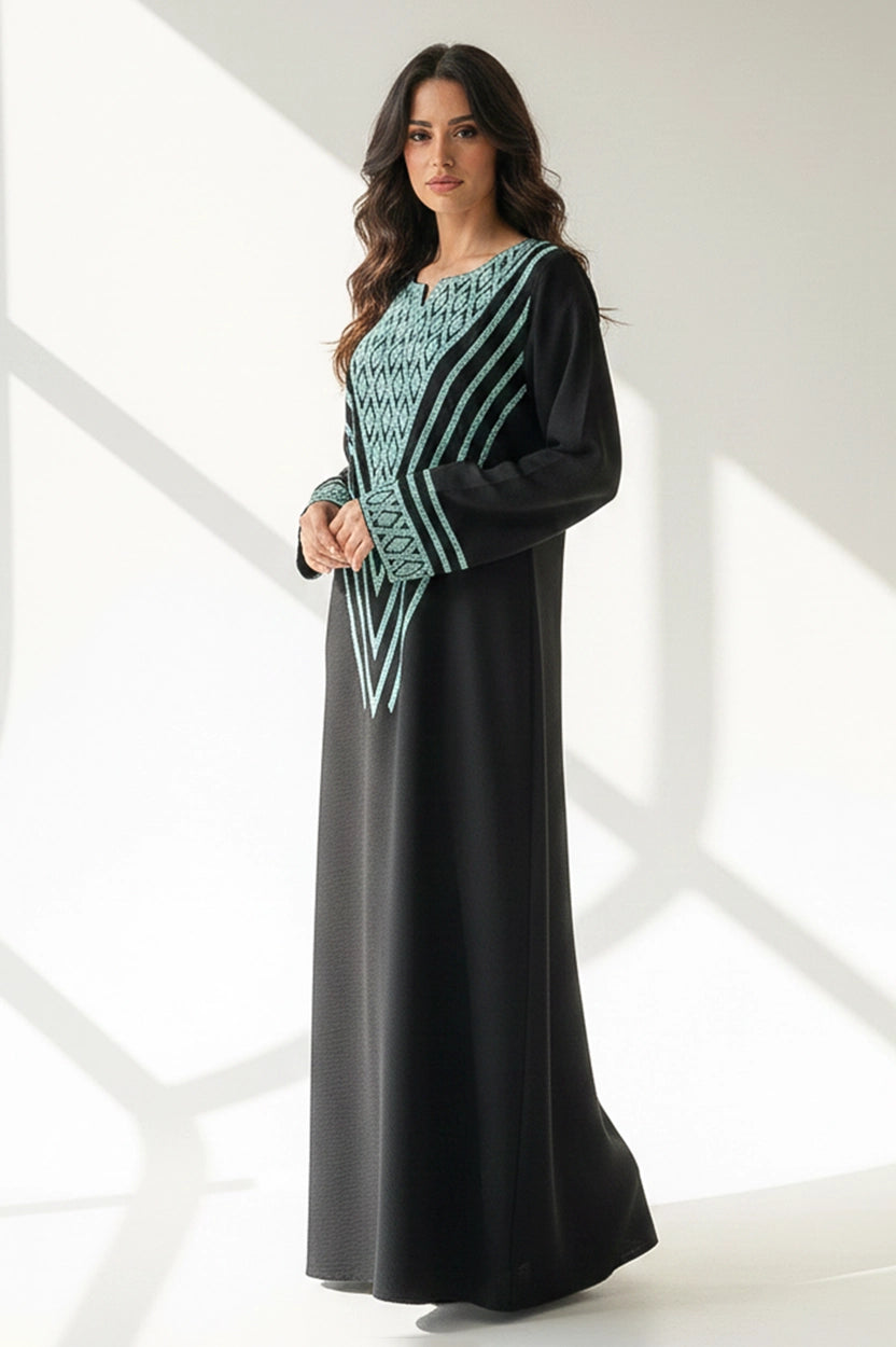 Tiny Crystals Details Embroidered Jalabiya