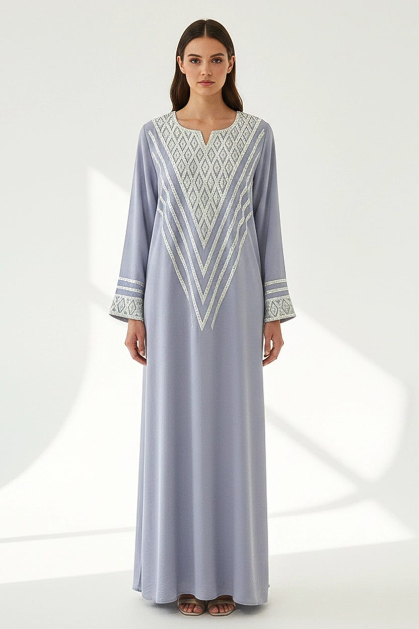 Tiny Crystals Details Embroidered Jalabiya