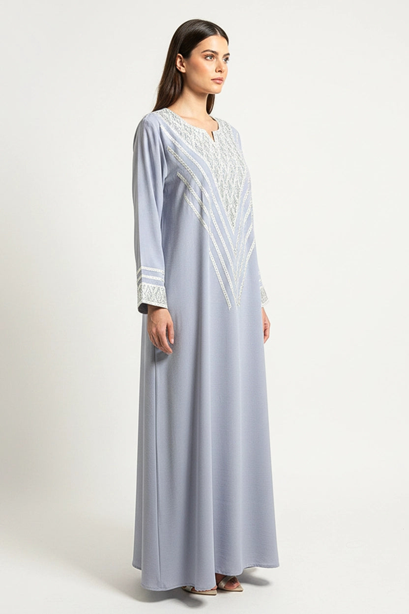 Tiny Crystals Details Embroidered Jalabiya