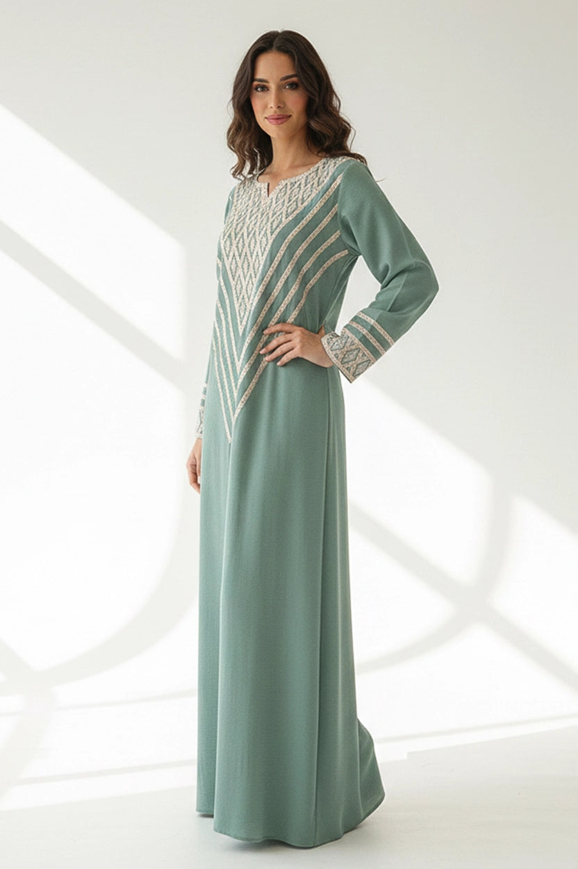 Tiny Crystals Details Embroidered Jalabiya