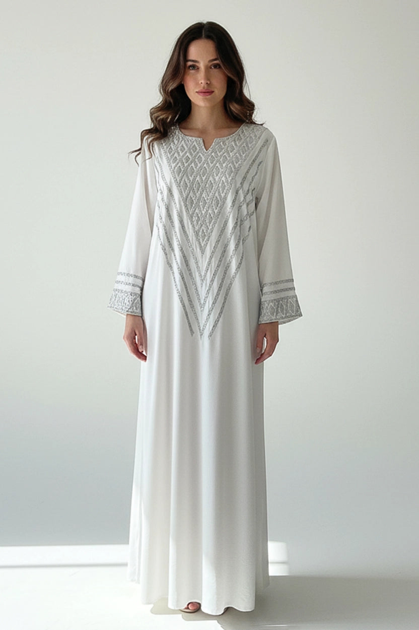 Tiny Crystals Details Embroidered Jalabiya