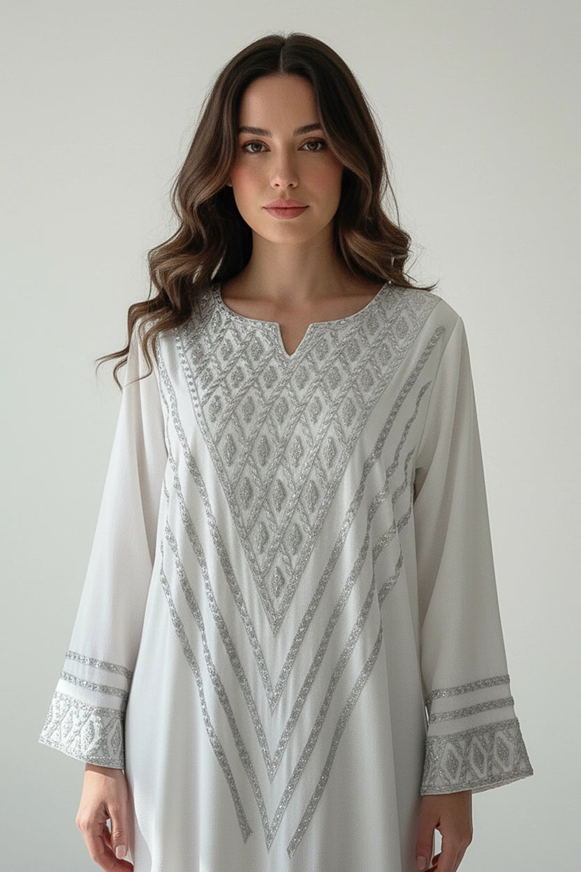 Tiny Crystals Details Embroidered Jalabiya