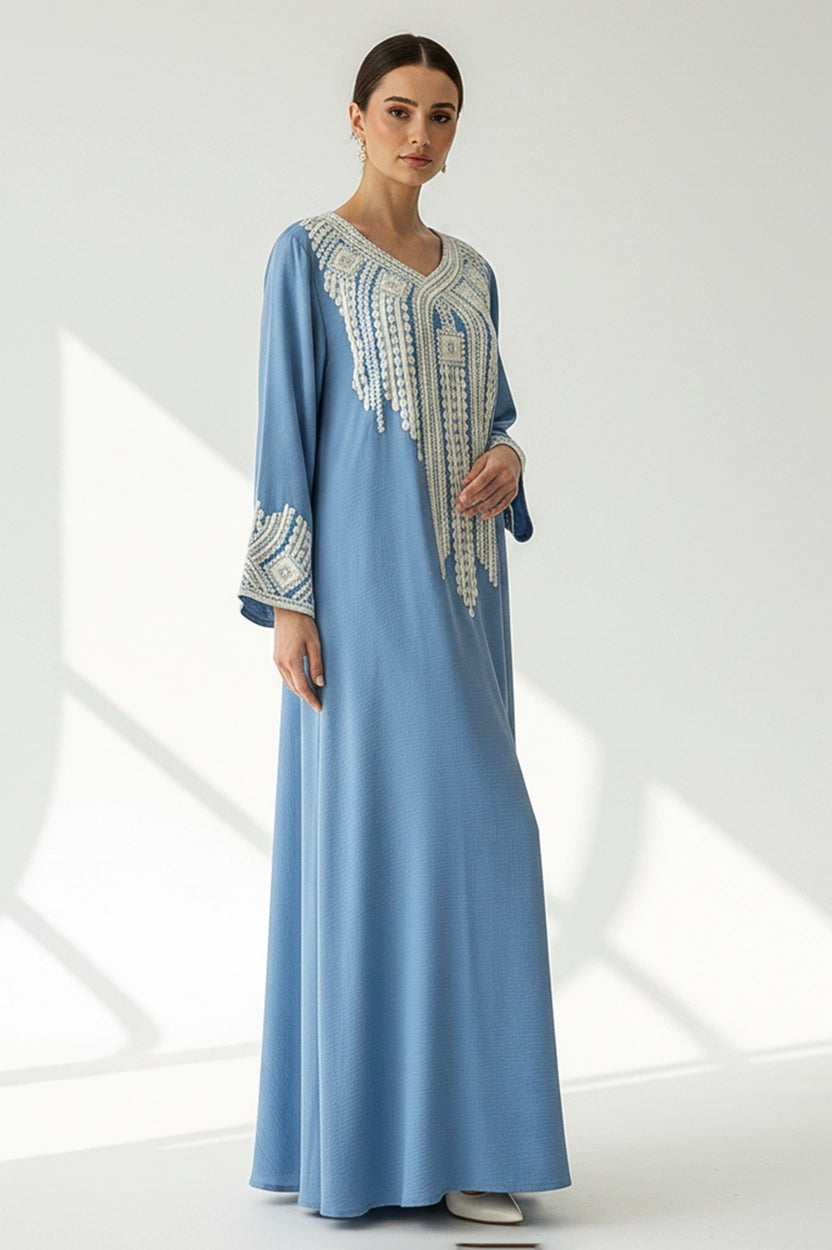 U-Neck Embroidered Jalabiya