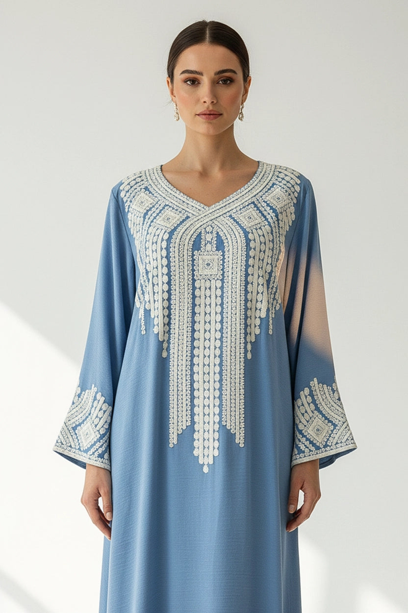 U-Neck Embroidered Jalabiya