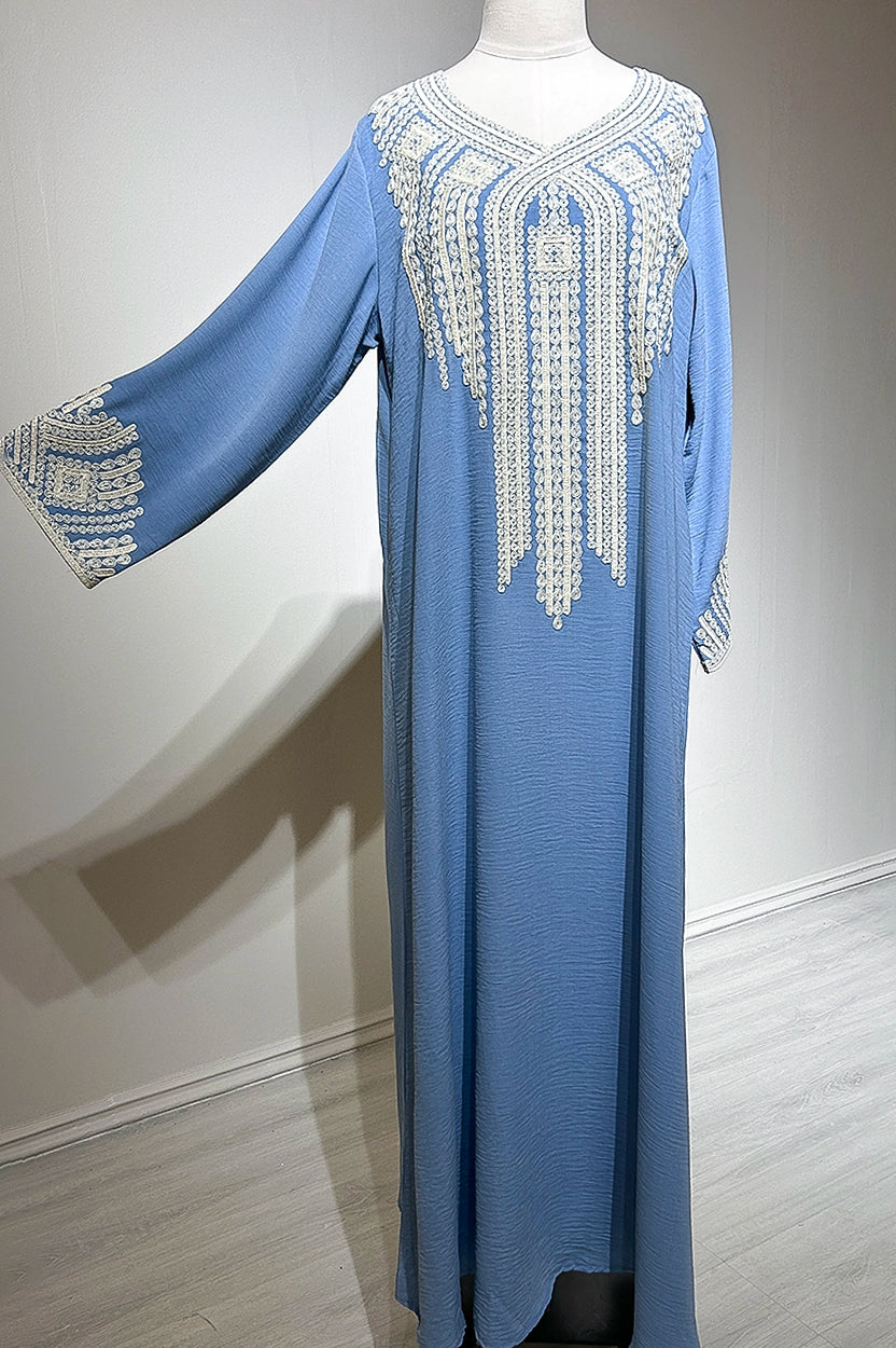 U-Neck Embroidered Jalabiya