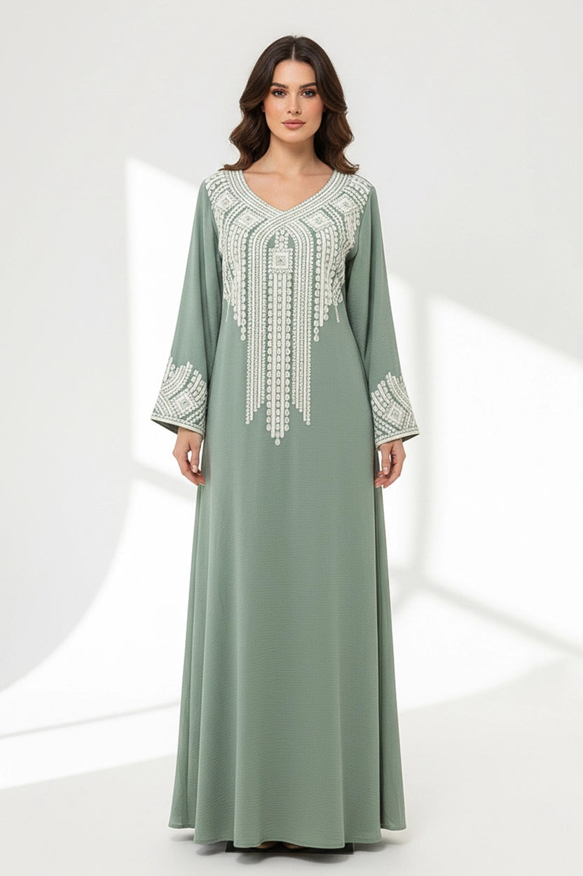 U-Neck Embroidered Jalabiya