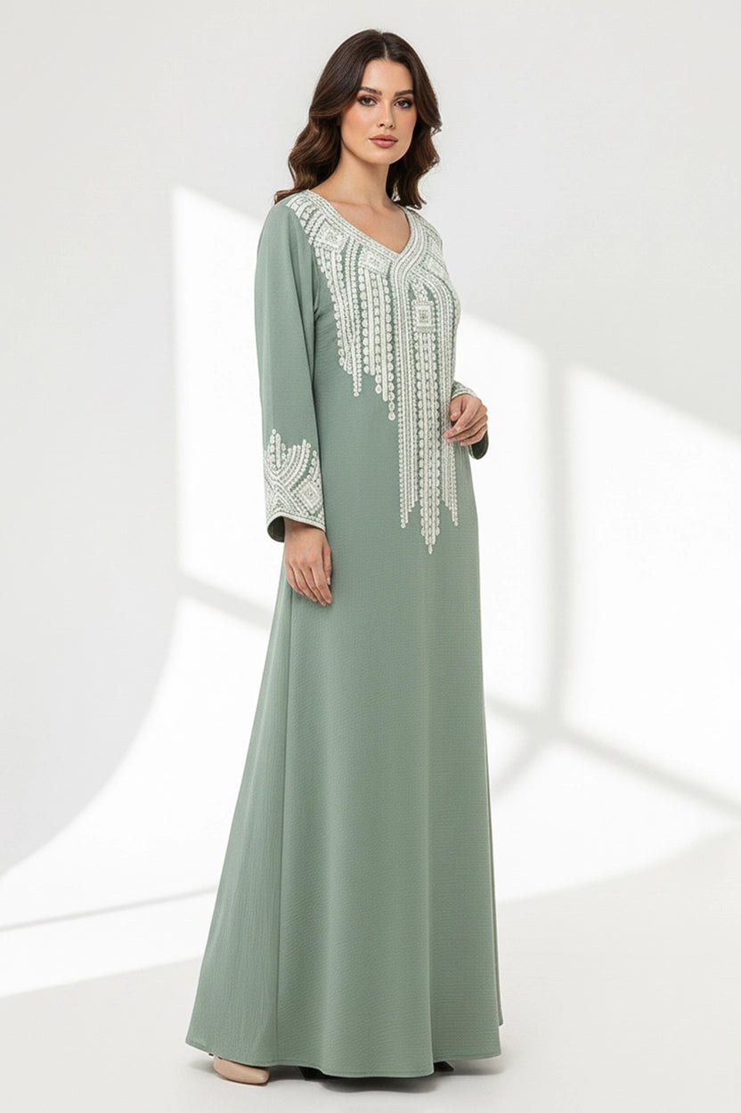 U-Neck Embroidered Jalabiya