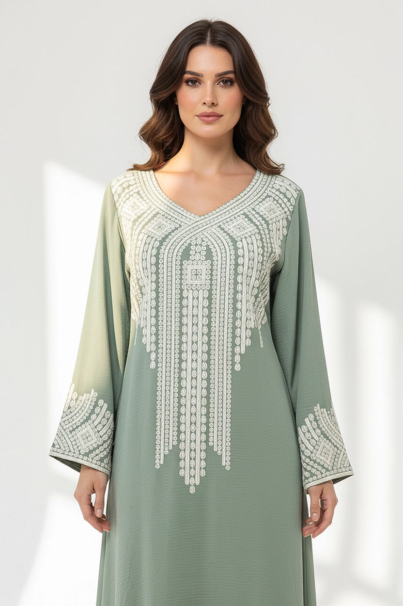 U-Neck Embroidered Jalabiya