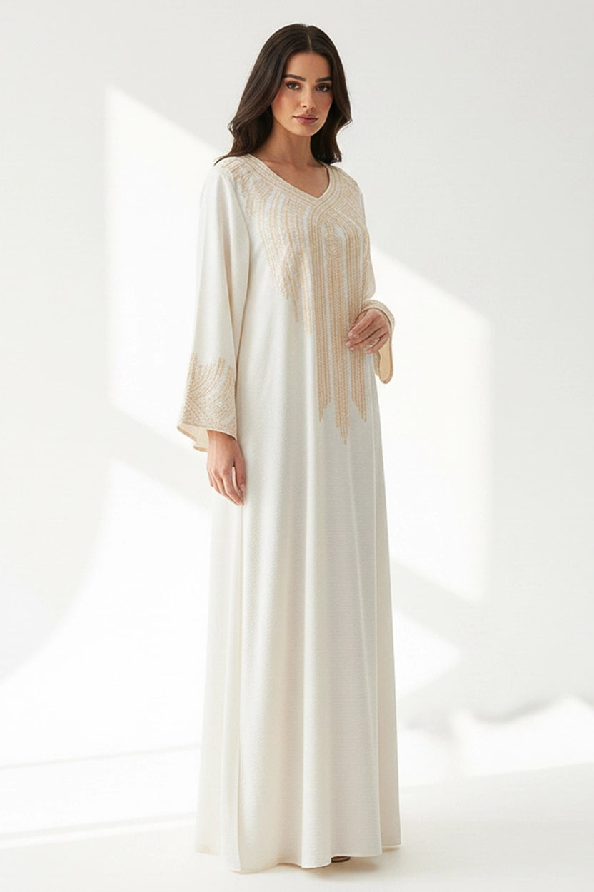 U-Neck Embroidered Jalabiya